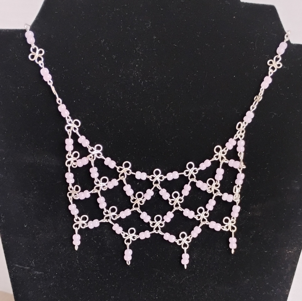 Vintage Rose Quartz Sterling Silver Necklace Choker 15" Boho Hippie